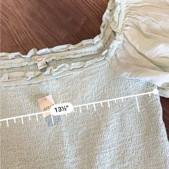 Aerie light pastel green smocked ruffle sleeve top - Picture 3 of 4